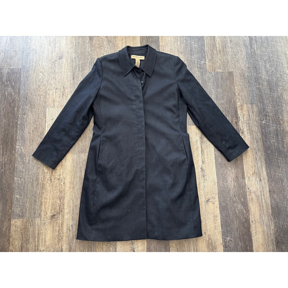 Apostrophe StretchTrench Coat Womens 12 Hidden Button Long Jacket Minimalist